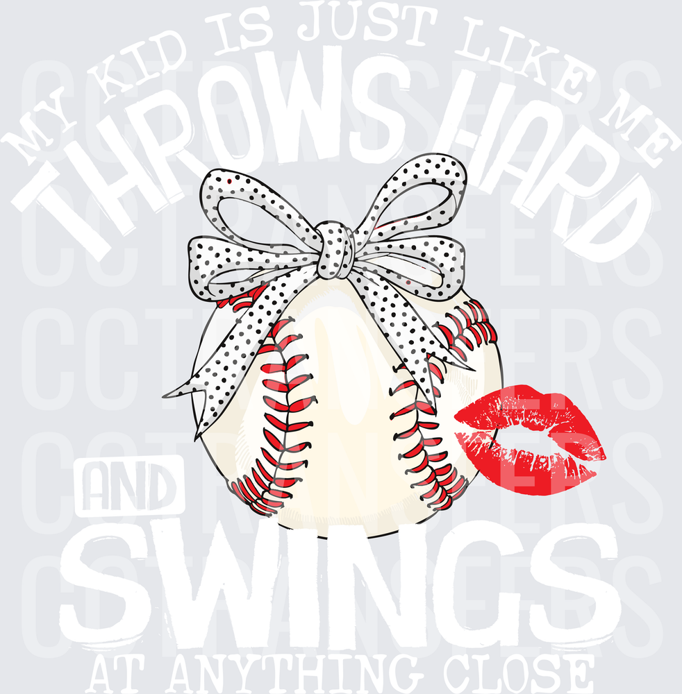 Baseball with Polka Dot Bow and Red Lips Kiss (DTF)