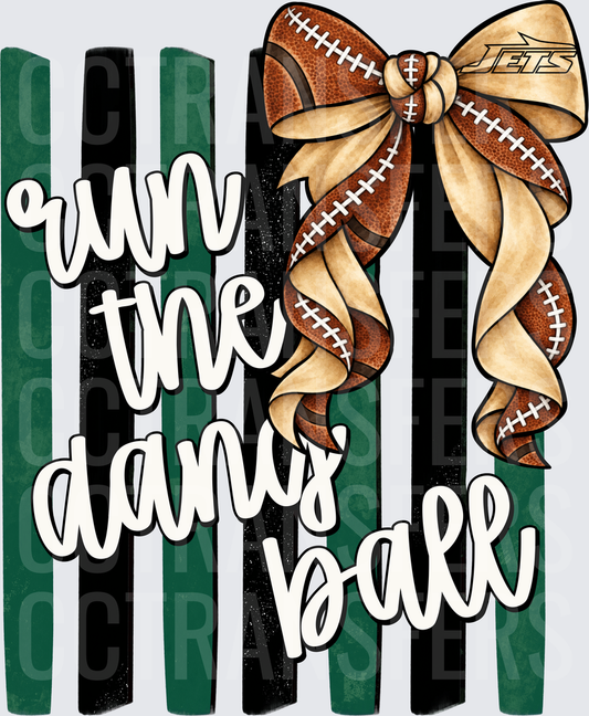 Run The Damn Ball Football Bow Green Black Stripes (DTF)