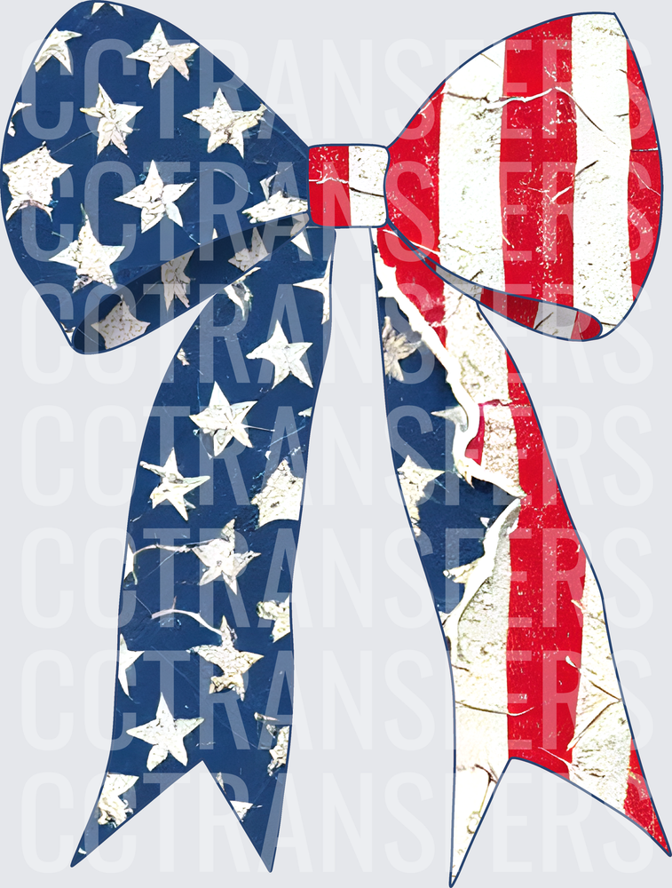 Distressed American Flag Patriotic Bow (DTF)
