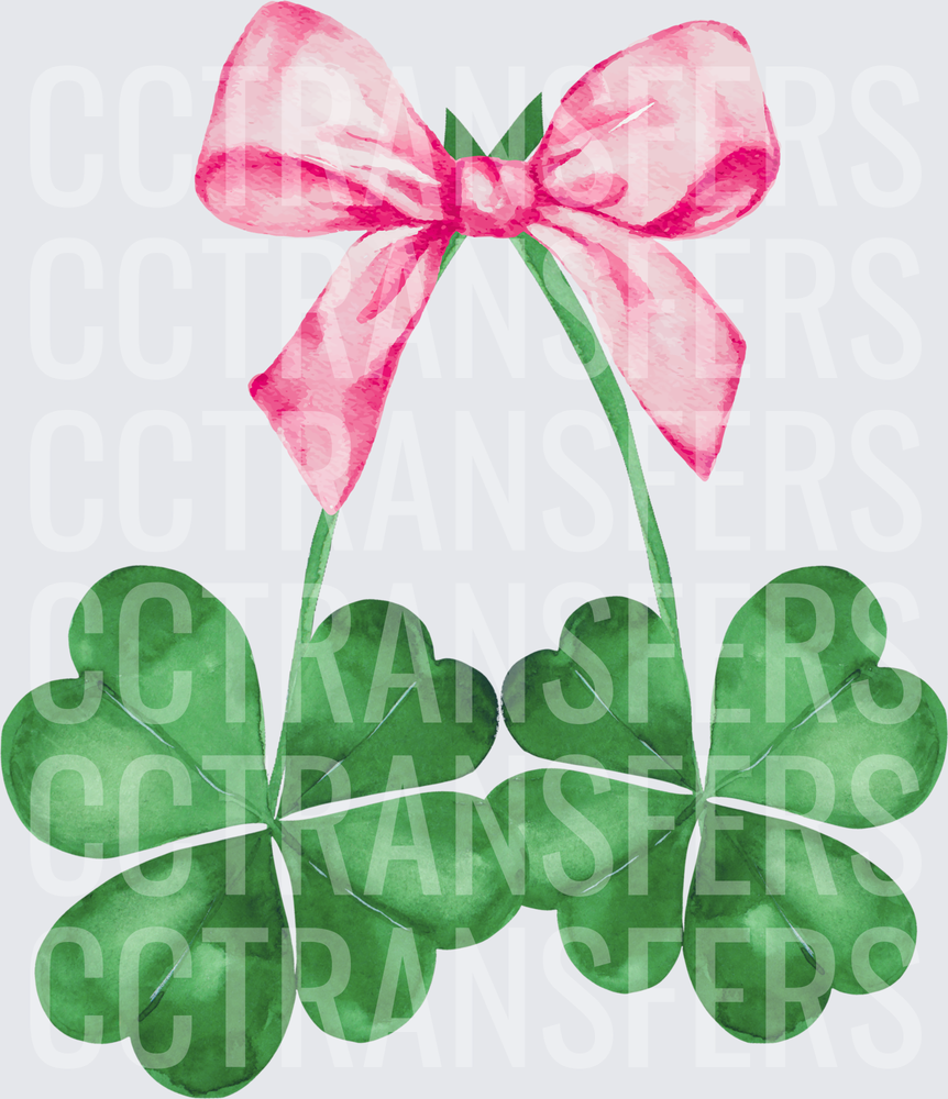 Watercolor Four Leaf Clovers with Pink Bow (DTF)