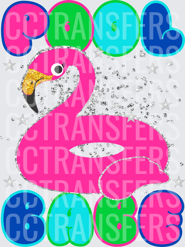 Pool Babe Pink Flamingo Float Glitter Stars (DTF)
