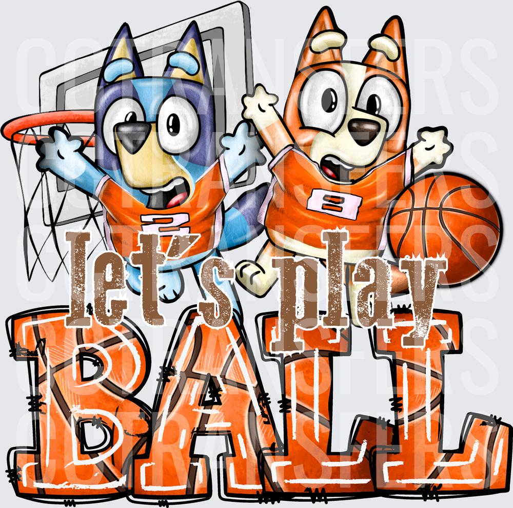Let's Play Ball Blue & Orange Cartoon Dogs Basketball (DTF)