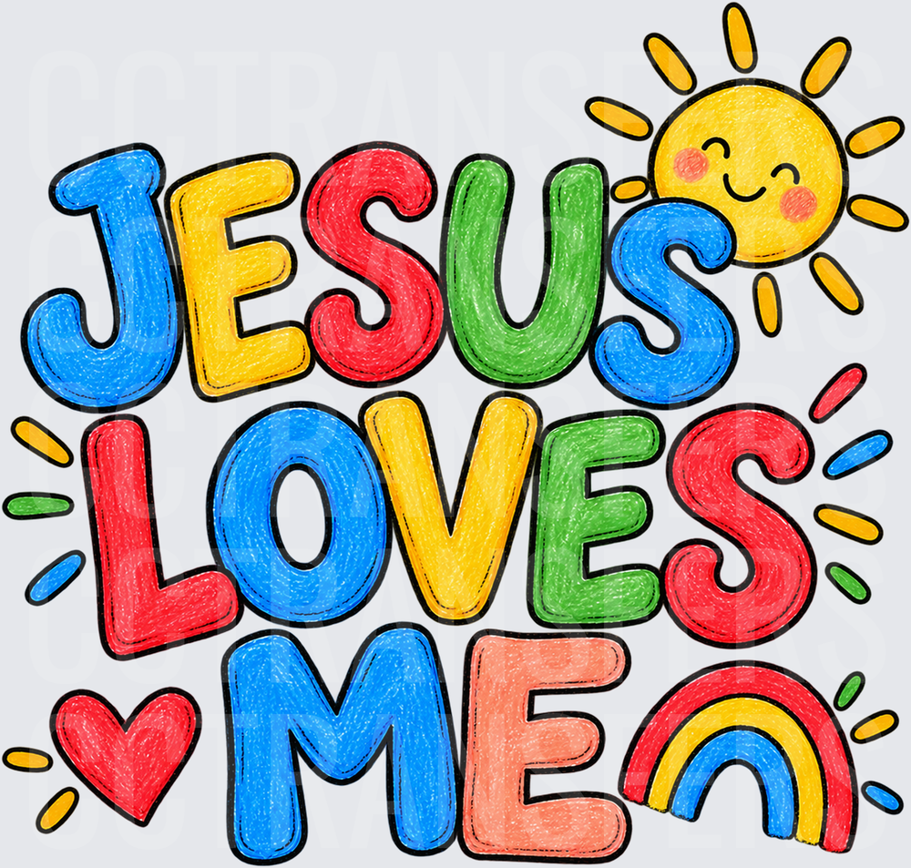 Jesus Loves Me Colorful Kids Rainbow Sun Heart (DTF)