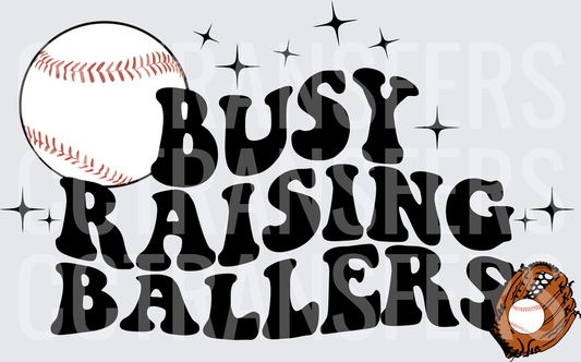 Busy Raising Ballers Baseball Glove Retro Groovy (DTF)