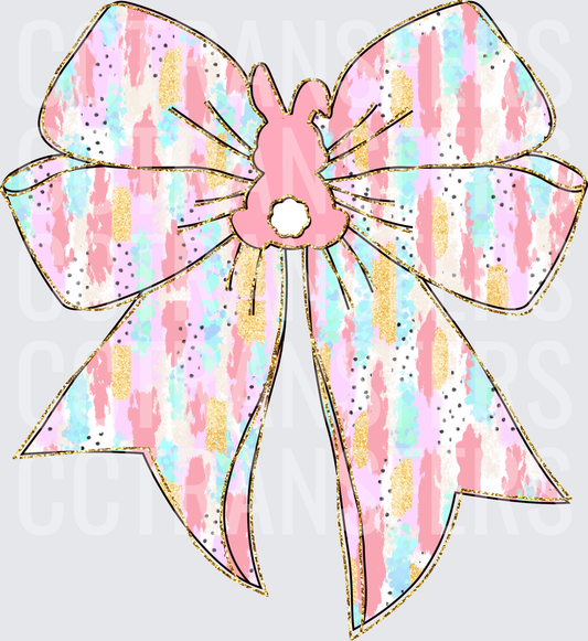 Pastel Brush Stroke Bow with Bunny Center Gold Glitter (DTF)