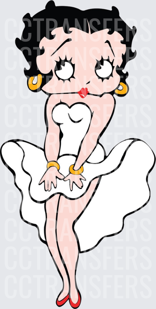 Vintage Cartoon Pinup Girl White Billowing Dress (DTF)