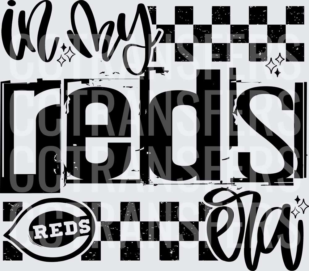 In My Reds Era Baseball Fan Checkered Grunge Design (DTF)