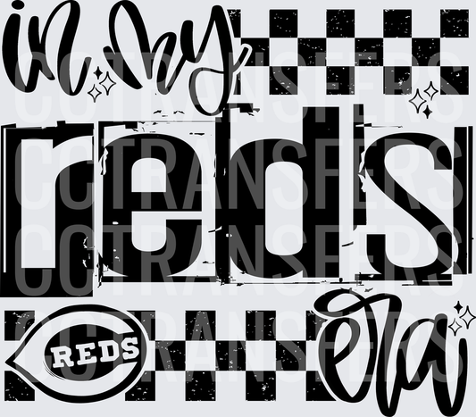 In My Reds Era Baseball Fan Checkered Grunge Design (DTF)