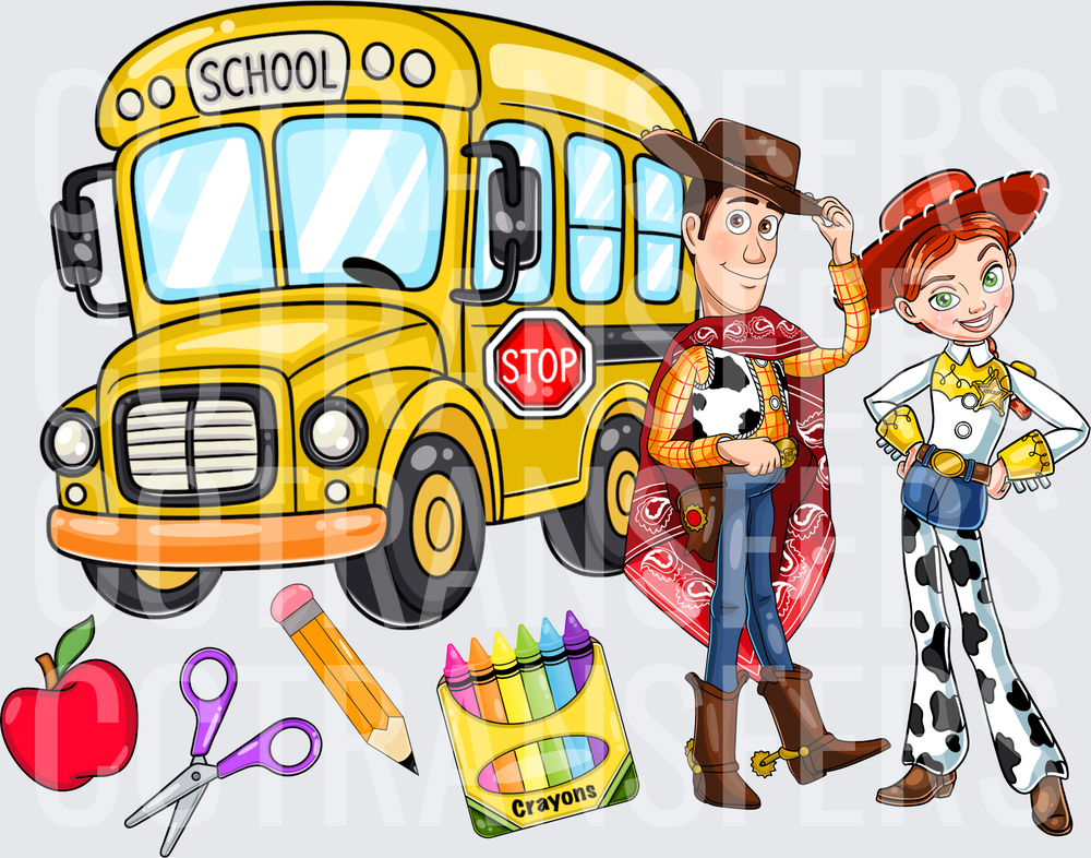 Cowboy and Cowgirl Back to School Bus Scene (DTF)