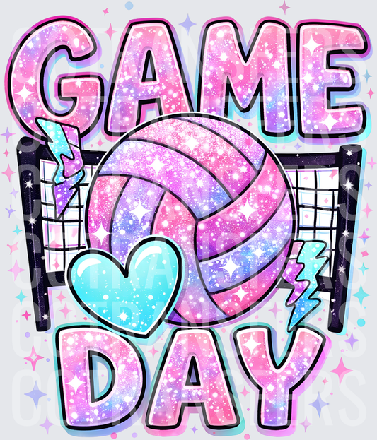 Glitter Game Day Volleyball Net Heart Lightning Bolt (DTF)