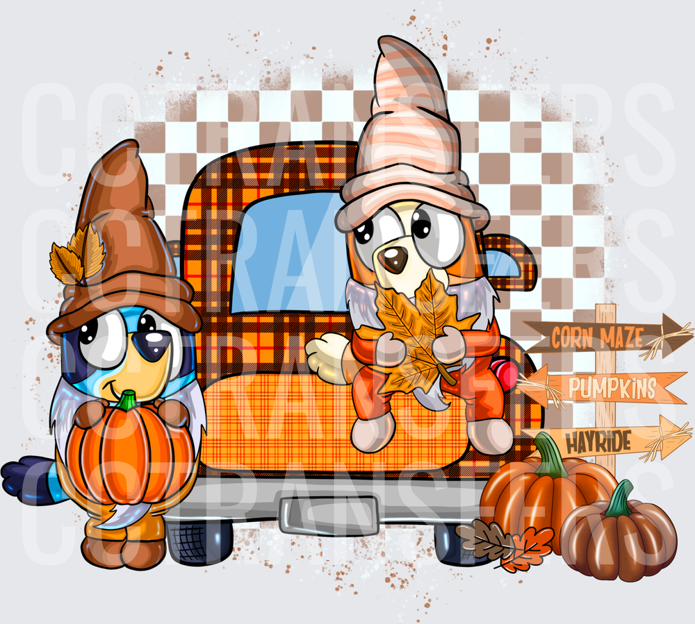 Cartoon Dogs Fall Gnomes Plaid Truck Corn Maze Pumpkins (DTF)