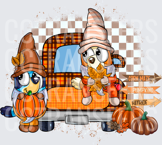 Cartoon Dogs Fall Gnomes Plaid Truck Corn Maze Pumpkins (DTF)