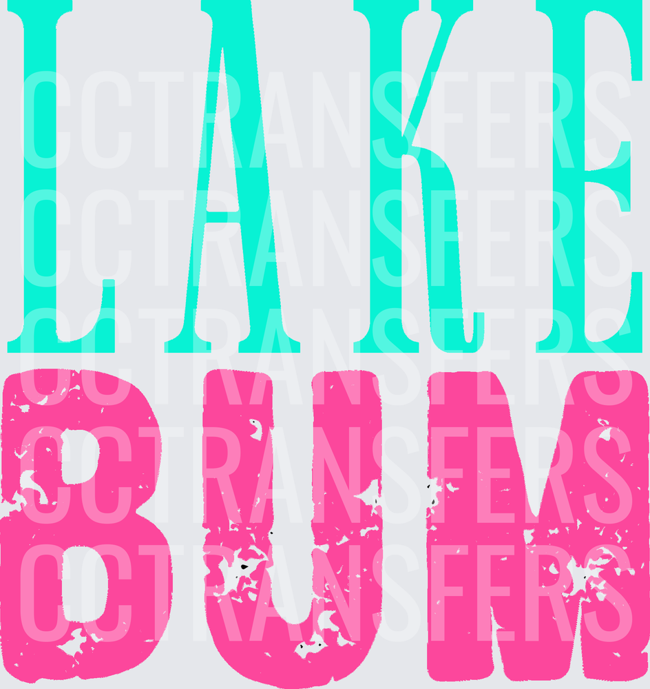 Lake Bum Teal and Pink Distressed Text (DTF)