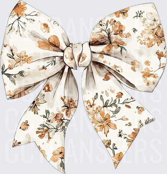 Vintage Floral Cream Ribbon Bow Watercolor (DTF)