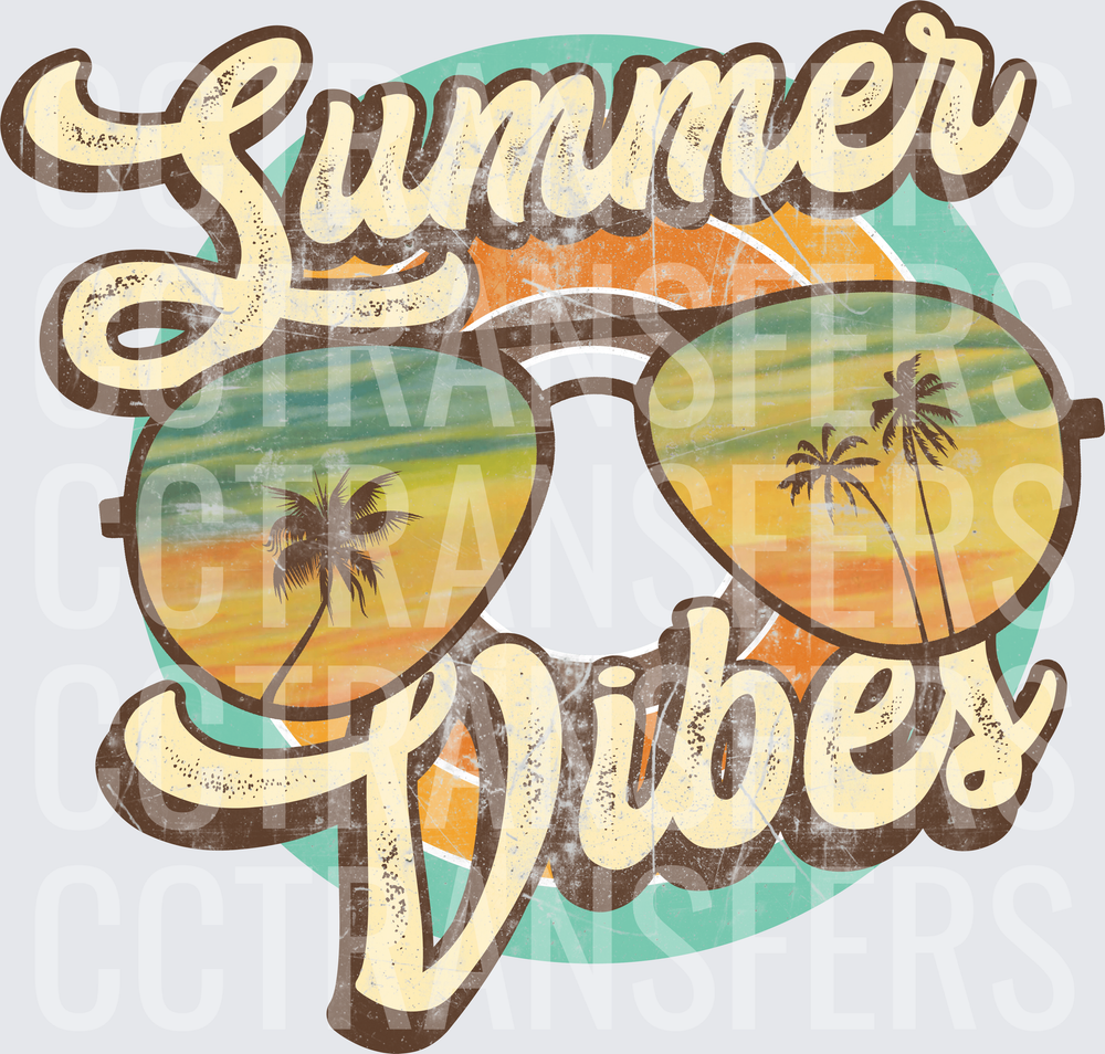 Summer Vibes Retro Sunglasses Palm Tree Sunset (DTF)