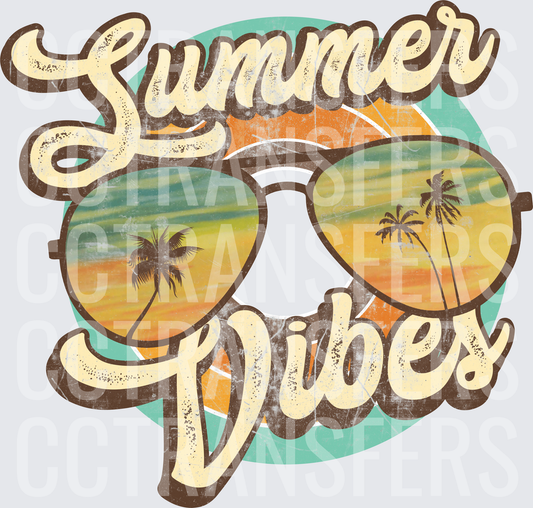 Summer Vibes Retro Sunglasses Palm Tree Sunset (DTF)