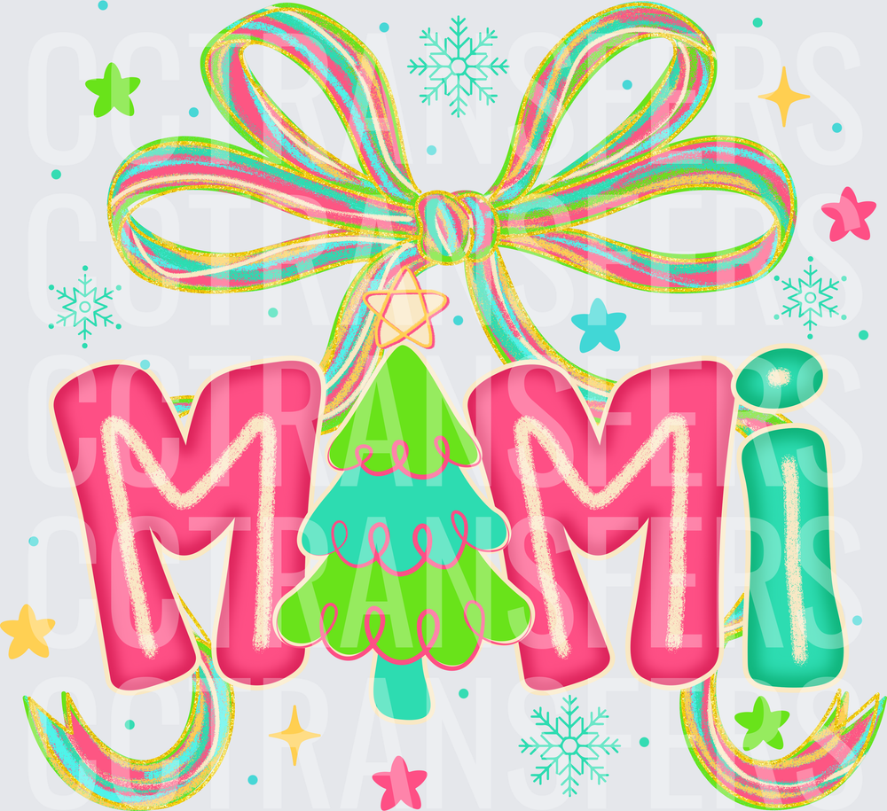 Mimi Christmas Bow Tree Snowflakes Colorful (DTF)