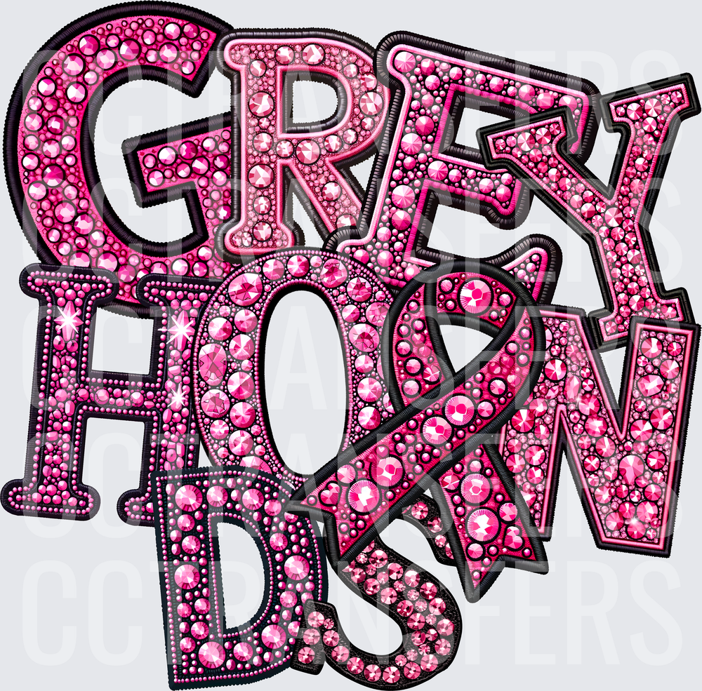 Pink Rhinestone Greyhounds Awareness Ribbon Bling (DTF)