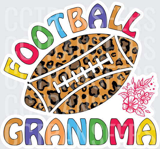 Football Grandma Leopard Print Ball Floral Colorful Letters (DTF)