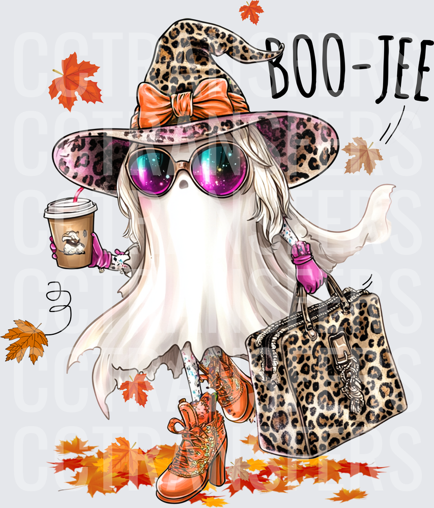 Boo-Jee Glamour Ghost Leopard Witch Hat Fall Leaves (DTF)