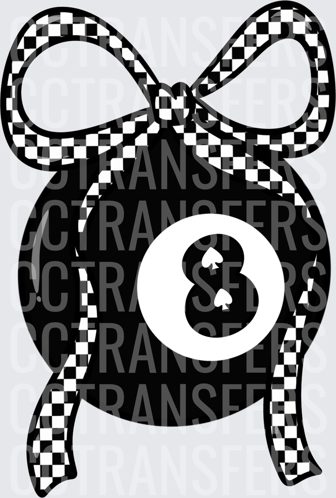 Black Billiard Eight Ball with Checkered Bow (DTF)