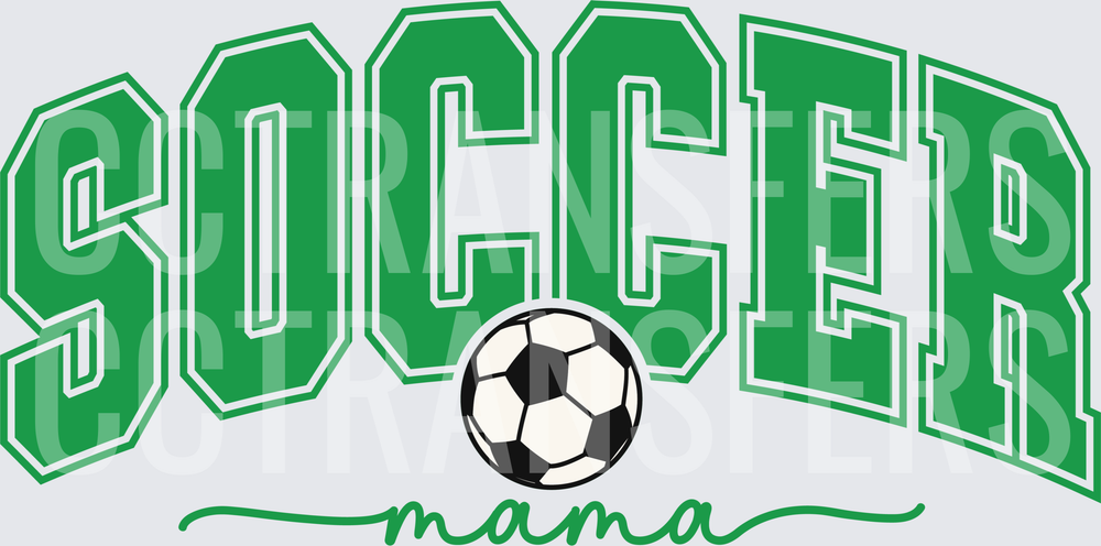 Soccer Mama Arched Green Varsity Lettering with Ball (DTF)
