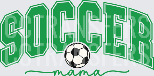 Soccer Mama Arched Green Varsity Lettering with Ball (DTF)
