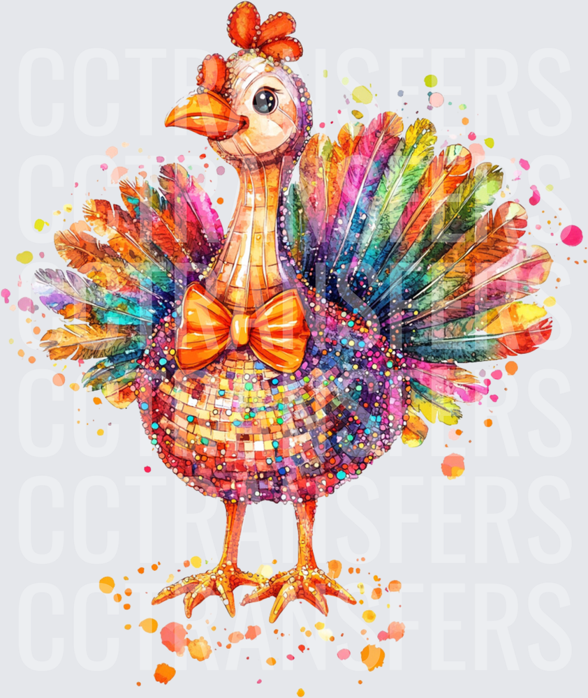 Colorful Glitter Mosaic Turkey with Rainbow Feathers (DTF)