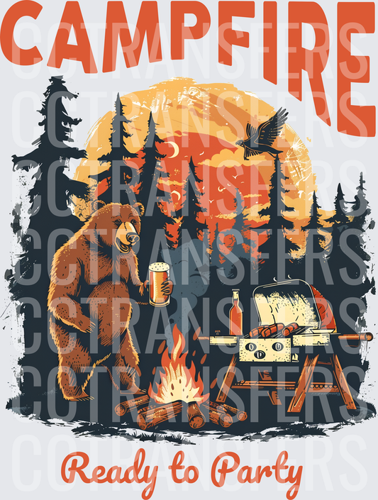 Campfire Ready To Party Bear BBQ Beer Grilling (DTF)