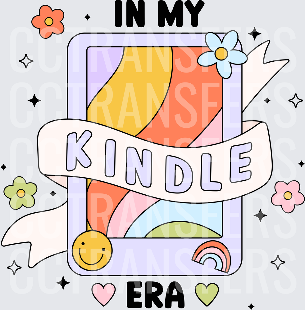 In My Kindle Era Retro Groovy E-Reader Floral (DTF)