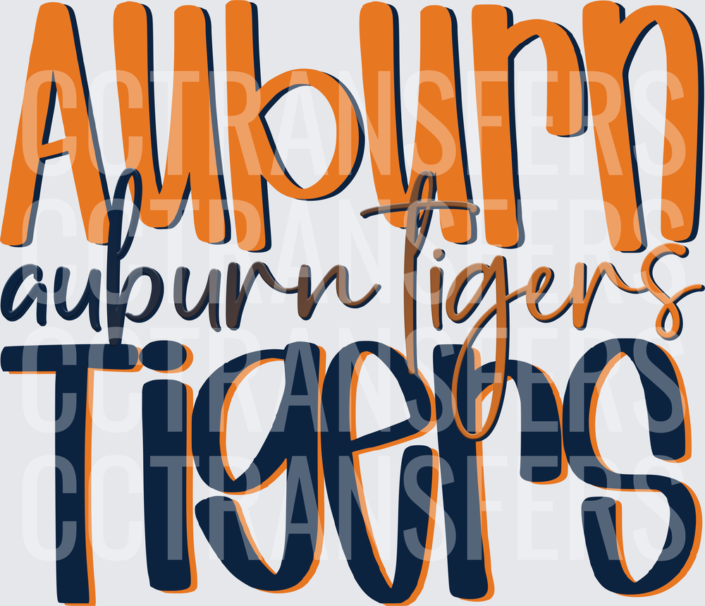 Layered Tigers Word Stack Orange Navy Blue (DTF)