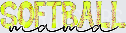 Softball Mama Yellow Stitched Letters Script (DTF)