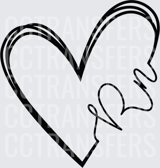 Sketchy Hand Drawn Heart with Ribbon Accent (DTF)