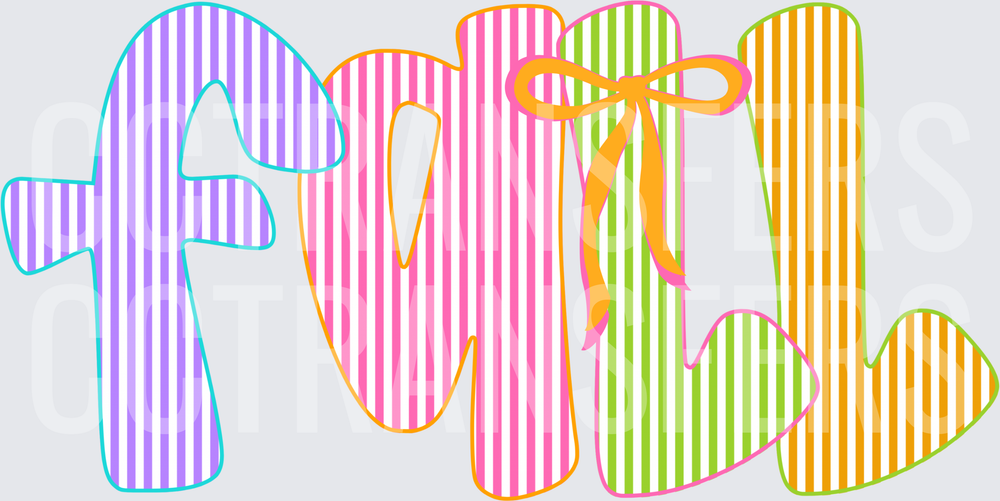 Colorful Striped Fall Word with Orange Bow (DTF)