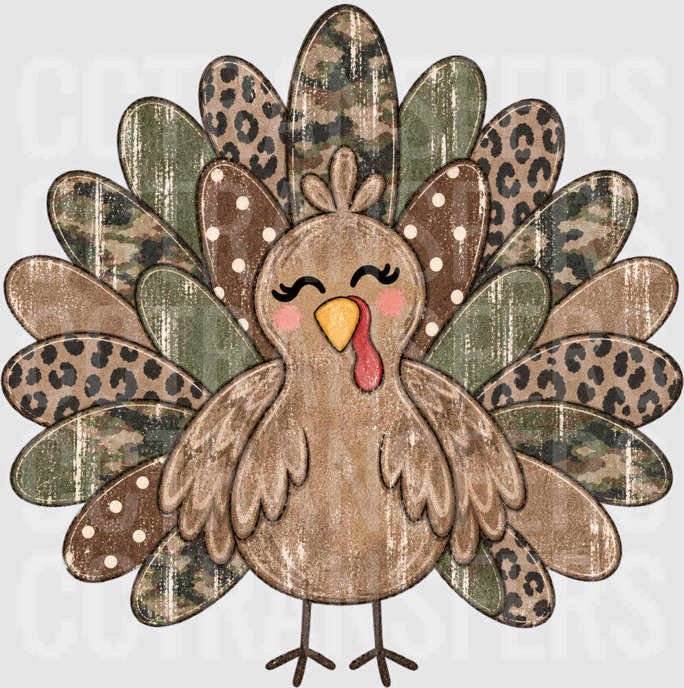 Cute Thanksgiving Turkey Camo Leopard Print Feathers (DTF)