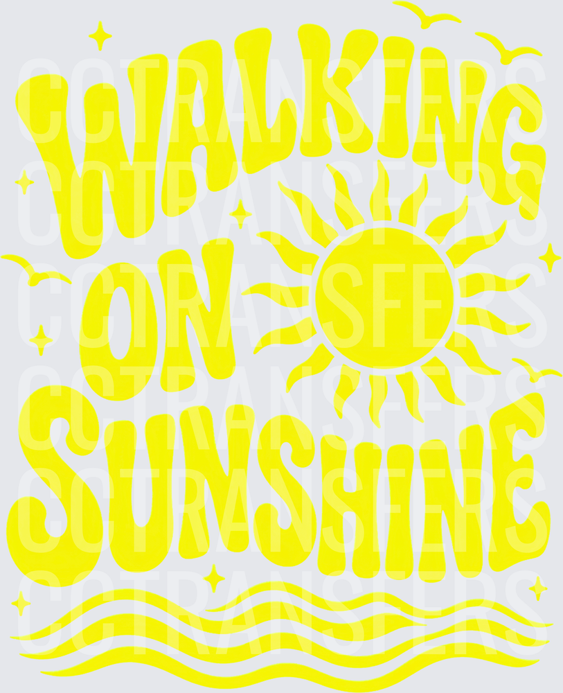 Walking On Sunshine Retro Sun Waves Typography (DTF)