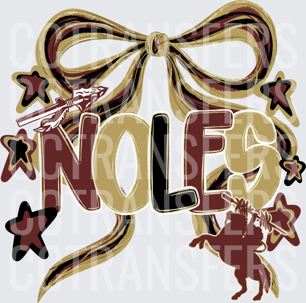 Noles Garnet Gold Bow Stars Seminole Mascot (DTF)