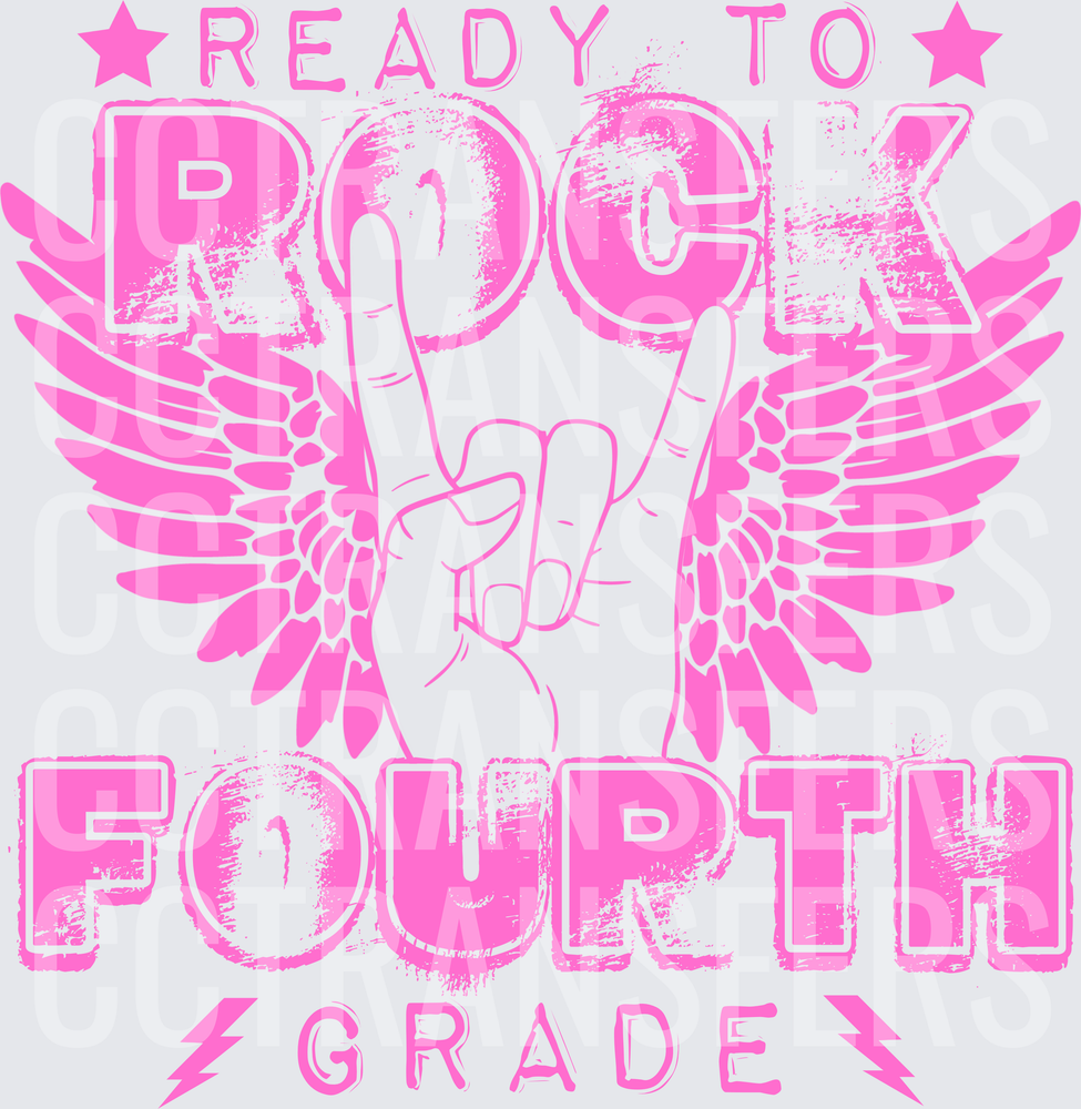 Ready To Rock Fourth Grade Pink Wings Rock Hand DTF