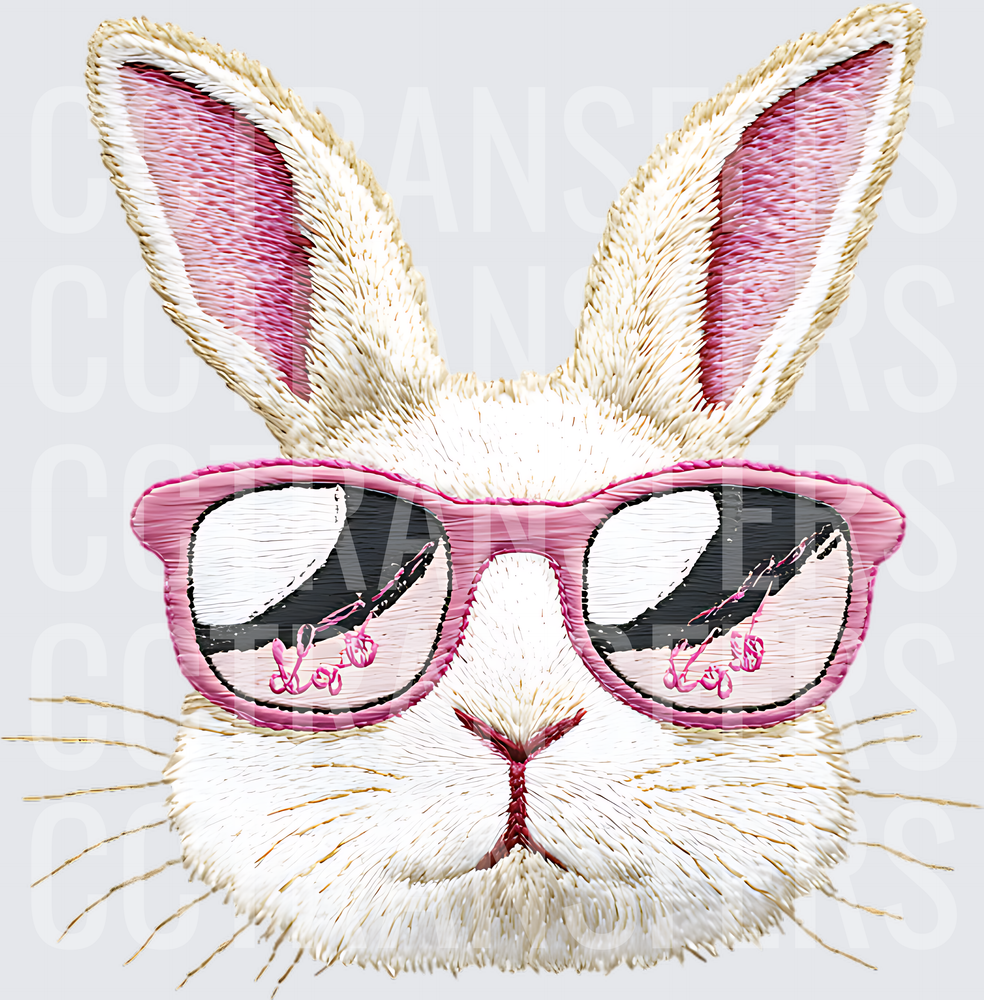 Embroidered White Bunny with Pink Sunglasses (DTF)