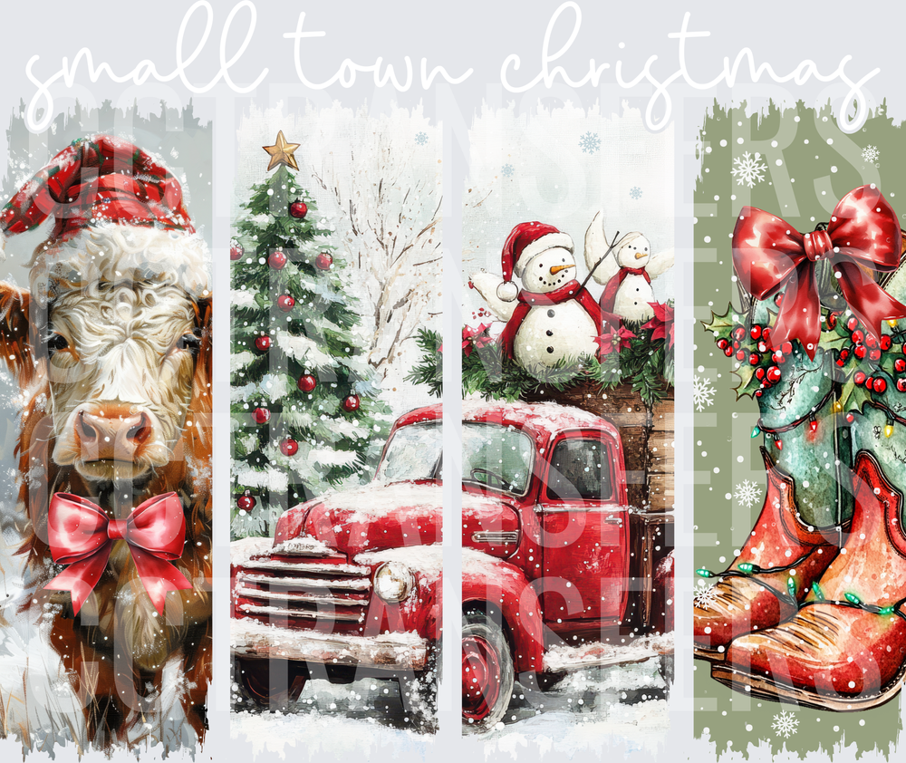 Western Christmas 4-Panel Cow Truck Snowman Boots (DTF)