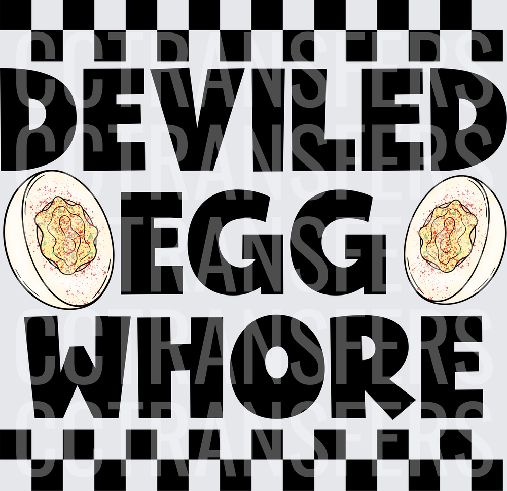 Deviled Egg Whore Bold Text Checkered Border (DTF)