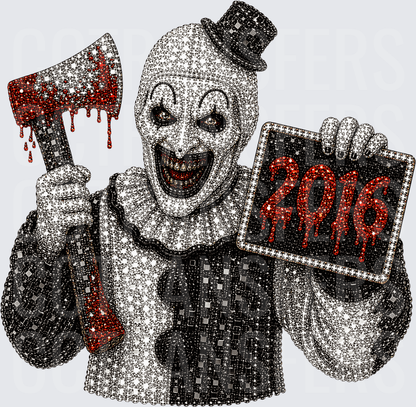 Rhinestone Evil Clown Bloody Axe 2016 Sign DTF