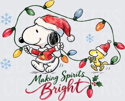 Making Spirits Bright Santa Dog & Bird Christmas Lights (DTF)
