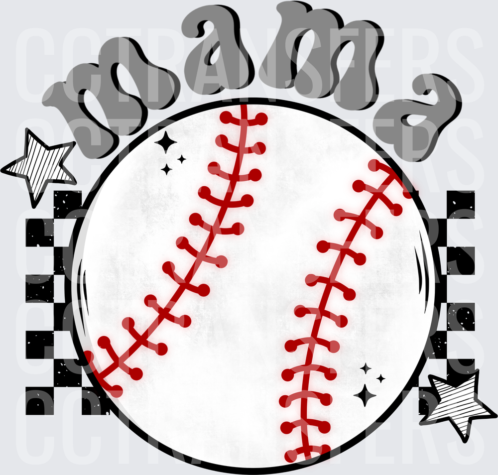 Mama Baseball Retro Checkered Stars Sparkles (DTF)