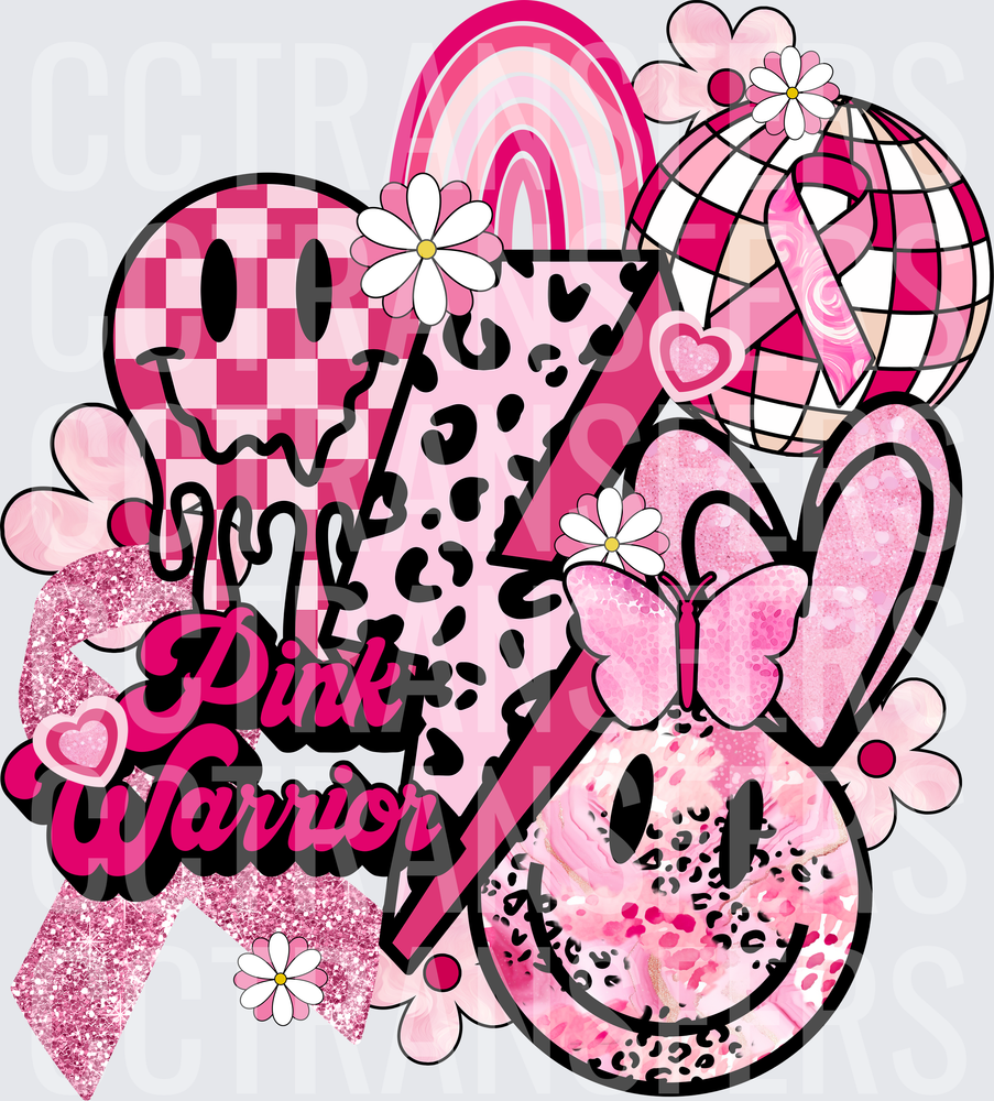 Pink Warrior Breast Cancer Awareness Retro Groovy Collage (DTF)