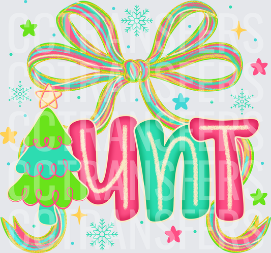 Aunt Christmas Bow Bubble Letters Holiday Tree (DTF)