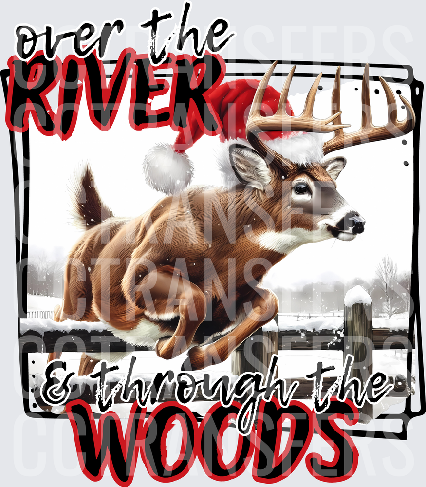 Over The River & Through The Woods Leaping Buck Santa Hat (DTF)