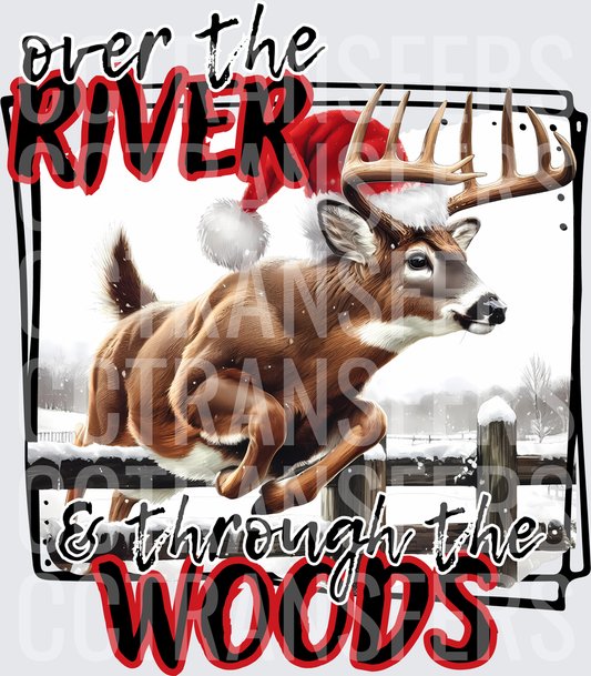 Over The River & Through The Woods Leaping Buck Santa Hat (DTF)