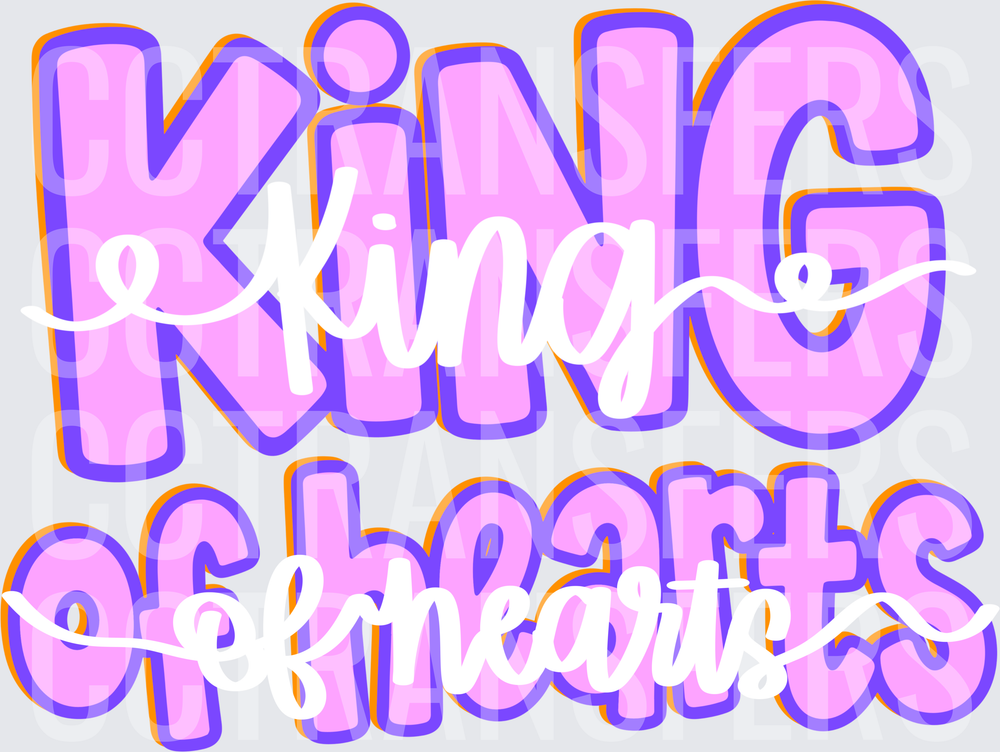 King of Hearts Bold Bubbly Pink Purple Lettering (DTF)