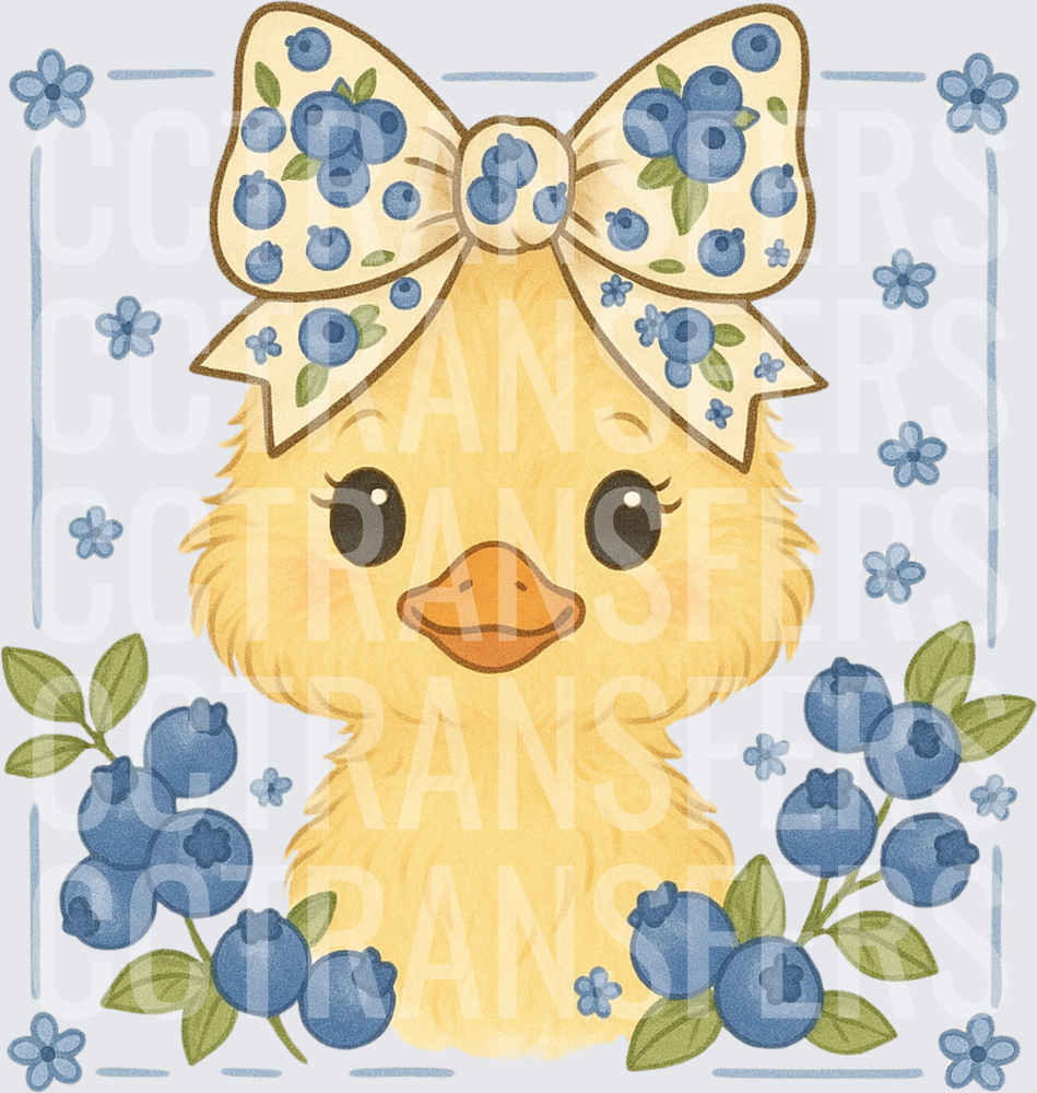 Cute Baby Duck Blueberry Bow Floral Frame (DTF)
